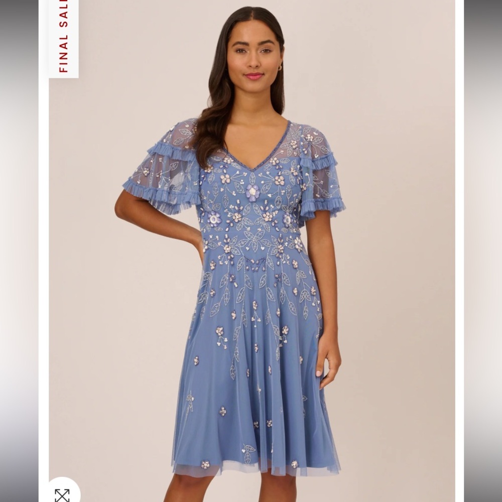 Adrianna Papell Blue Floral Midi Dress